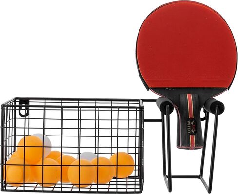 MyGift 12 Inch Wall Mounted Silver Metal Table Tennis Pickleball Paddle Rack and Ball Storage, Hanging Equipment Organizer with Racket Holder and Basket for Ping Pong Balls in Kuwait