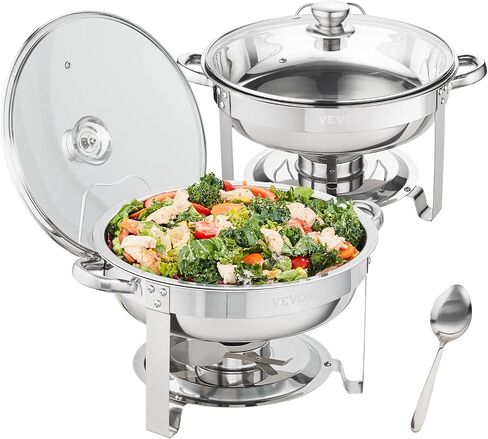 VEVOR Chafing Dish Buffet Set, 8 Qt 4 Pack, Stainless Chafer w/ 4 Full Size Pans, Rectangle Catering Warmer Server w/Lid Water Pan Folding Stand Fuel Tray Holder Spoon Clip, at Least 8 People Each in Saudi Arabia