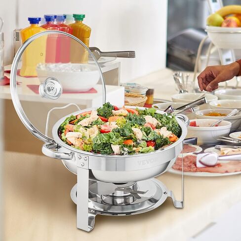 VEVOR Chafing Dish Buffet Set, 8 Qt 4 Pack, Stainless Chafer w/ 4 Full Size Pans, Rectangle Catering Warmer Server w/Lid Water Pan Folding Stand Fuel Tray Holder Spoon Clip, at Least 8 People Each in Saudi Arabia