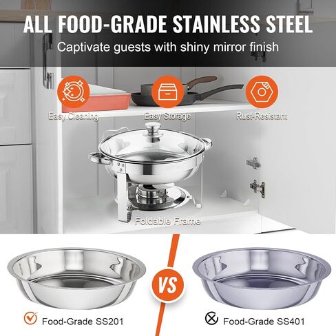 VEVOR Chafing Dish Buffet Set, 8 Qt 4 Pack, Stainless Chafer w/ 4 Full Size Pans, Rectangle Catering Warmer Server w/Lid Water Pan Folding Stand Fuel Tray Holder Spoon Clip, at Least 8 People Each in Saudi Arabia