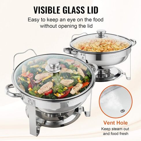 VEVOR Chafing Dish Buffet Set, 8 Qt 4 Pack, Stainless Chafer w/ 4 Full Size Pans, Rectangle Catering Warmer Server w/Lid Water Pan Folding Stand Fuel Tray Holder Spoon Clip, at Least 8 People Each in Saudi Arabia