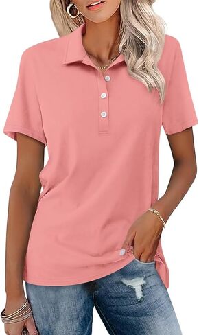 قمصان بولو نسائية بأكمام قصيرة من ORANDESIGNE صيفية بياقة بأزرار سفلية وتي شيرتات فضفاضة كاجوال كاكي in Kuwait