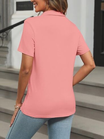 قمصان بولو نسائية بأكمام قصيرة من ORANDESIGNE صيفية بياقة بأزرار سفلية وتي شيرتات فضفاضة كاجوال كاكي in Kuwait