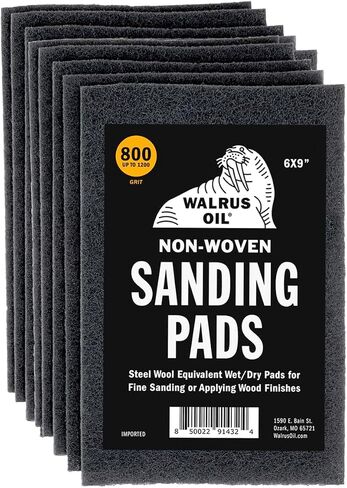 WALRUS OIL - Non-Woven Sanding/Polishing Pads for Woodworking and Metal Buffing, Size 6"x9" - Pack of 10 (0000 Non-Abrasive) in Saudi Arabia