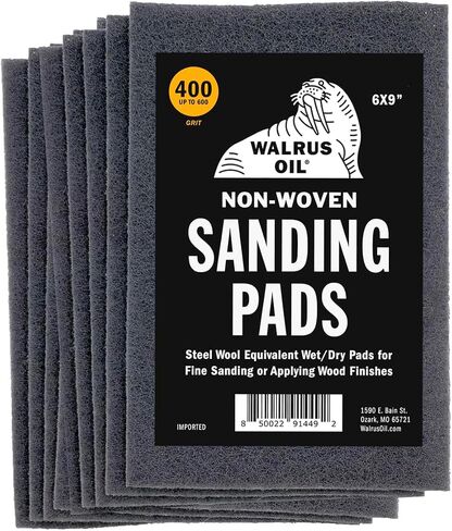 WALRUS OIL - Non-Woven Sanding/Polishing Pads for Woodworking and Metal Buffing, Size 6"x9" - Pack of 10 (0000 Non-Abrasive) in Saudi Arabia