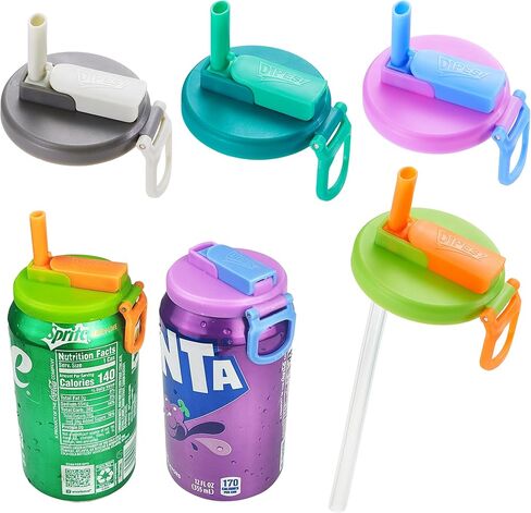 4-pack 4 Color Sip and Seal Straws Soda ​Can Covers Can Lids with 12 Colorful Flexible Straws, BPA-Free Reusable For Fits standard For Canned Beverage, Beer, Juice,Seltzer. (Single color) in Saudi Arabia