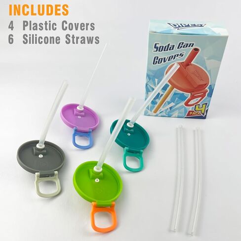 4-pack 4 Color Sip and Seal Straws Soda ​Can Covers Can Lids with 12 Colorful Flexible Straws, BPA-Free Reusable For Fits standard For Canned Beverage, Beer, Juice,Seltzer. (Single color) in Saudi Arabia