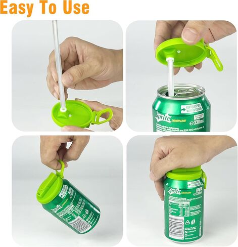 4-pack 4 Color Sip and Seal Straws Soda ​Can Covers Can Lids with 12 Colorful Flexible Straws, BPA-Free Reusable For Fits standard For Canned Beverage, Beer, Juice,Seltzer. (Single color) in Saudi Arabia