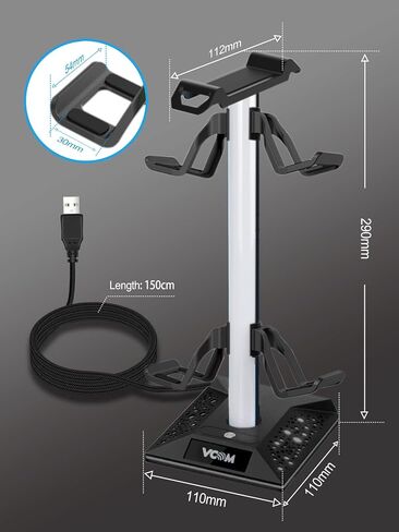 حامل سماعات رأس للألعاب VCOM RGB مع منفذين USB ومنفذ واحد من النوع C، حامل سماعة رأس وردي مع 10 أوضاع إضاءة ومطاط غير قابل للانزلاق، مناسب لملحقات مكتب الكمبيوتر كهدية للاعبين (وردي) in Saudi Arabia
