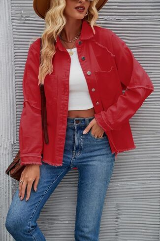 Women Long Sleeve Denim Jacket Oversized Lapel Button Up Shacket Casual Boyfriend Western Trucker Jean Jackets in Saudi Arabia