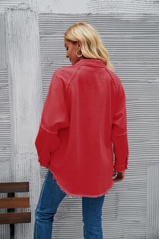 Women Long Sleeve Denim Jacket Oversized Lapel Button Up Shacket Casual Boyfriend Western Trucker Jean Jackets in Saudi Arabia