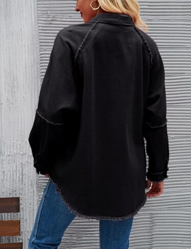 سترة نسائية من قماش الدنيم بأكمام طويلة وسترات كبيرة الحجم ذات طية صدر السترة وأزرار لأعلى وسترات جينز لسائقي الشاحنات الغربية غير رسمية in Kuwait