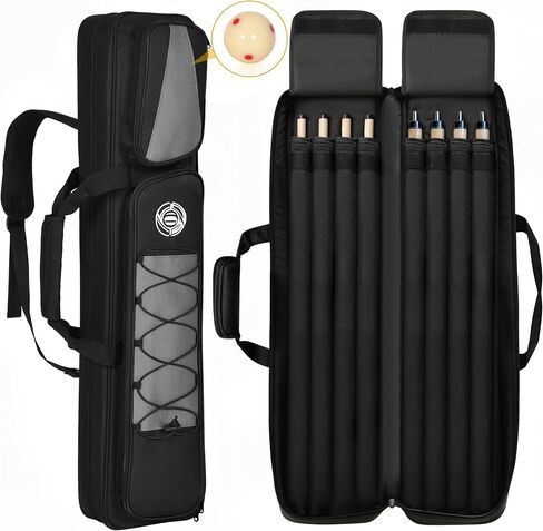DWVO 4x5 Pool Cue Case with 1 Cue Ball, Soft Pool Stick Case with Multi-pocket for 4 Butts 5 Shafts and Billiards Accessories, Lightweight Pool Cue Bag Storage Shoulder Straps & Handle for Pool Cue in Saudi Arabia