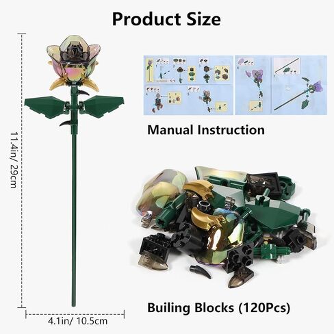 Rose Flower Building Set, Artificial Flowers Botanical Collection, Flower Building Blocks Brick Toys for Adult, Girls, DIY Home Decoration, Gifts for Mother's Day, 42Pcs, Red in Saudi Arabia