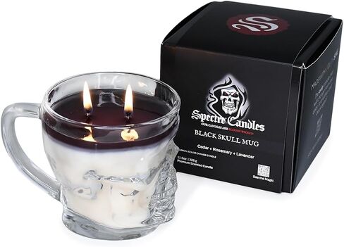 Spectre Gothic Skull Mug Scented Candle Set - Color Changing Red and Black Candles for Halloween Decor - Perfect Gifts for Men, Women, and Skull Lovers - Red and Black Skull Mug Candle, Two-Pack in Saudi Arabia