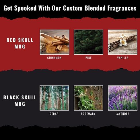 Spectre Gothic Skull Mug Scented Candle Set - Color Changing Red and Black Candles for Halloween Decor - Perfect Gifts for Men, Women, and Skull Lovers - Red and Black Skull Mug Candle, Two-Pack in Saudi Arabia