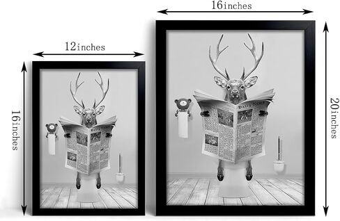 Funny Deer Bathroom Wall Decoration Black and White Canvas Deer in Bathroom Decoration Pictures Humorous Animal Bathroom Wall Art Printed Country Farmhouse Style Wall Decoration Ready Frame Hanging in Saudi Arabia