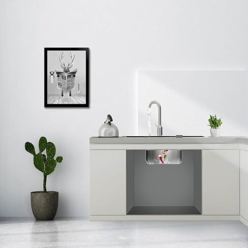 Funny Deer Bathroom Wall Decoration Black and White Canvas Deer in Bathroom Decoration Pictures Humorous Animal Bathroom Wall Art Printed Country Farmhouse Style Wall Decoration Ready Frame Hanging in Saudi Arabia