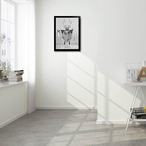Funny Deer Bathroom Wall Decoration Black and White Canvas Deer in Bathroom Decoration Pictures Humorous Animal Bathroom Wall Art Printed Country Farmhouse Style Wall Decoration Ready Frame Hanging in Saudi Arabia