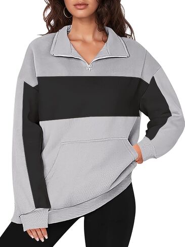 YATHON Womens Casual Quarter Zip Sweatshirt Color Block Fleece Fall Winter Outfits Pullover Sweater Clothes with Pockets in Saudi Arabia