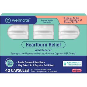 WELMATE - Esomeprazole Magnesium 20 mg - Heartburn Medicine - Acid Reducer - Delayed Release Heartburn Relief - 24hr Protection - for Men & Women - 84 Capsules - 2 Pack