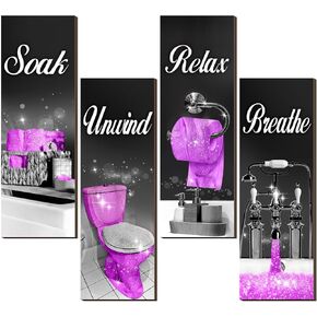 Honoson 4 Pcs Black and Pink Bathroom Decor Inspirational Bathroom Wall Art Decor Hanging Wooden Bathroom Poster Modern Office Wall Decor for Women Home Living Room