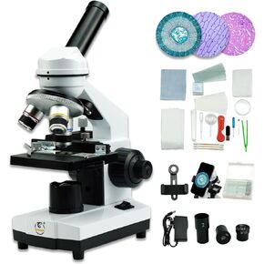 Compound Binocular Microscope, WF10x WF25x Eyepieces, 40X-2500X Magnification, Brightfield, LED Illumination, Abbe Condenser, Double-Layer Mechanical Stage, Sliding Head, High-Resolution Optics