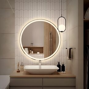 32 inch LED Bathroom Vanity Mirror, Wall Mounted Round Makeup Shaving Mirror Frameless Design, HD Waterproof & Explosion-Proof Smart Mirror with Memory Function UL Listed
