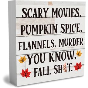 Rustic Halloween Wooden Box Sign Fall Cute Sign Farmhouse Decorative Wood Box Sign Block Plaque for Wall Desk Home Bathroom Decoration 5 x 5 Inches