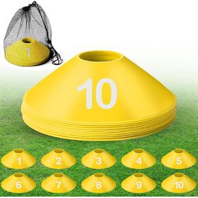 10 Pcs Numbered Sports Disc Cones 1-10 Soccer Cones with Mesh Carry Bag Flexible Agility Cones Soft Field Cones for Gym PE Classes School Activities Games, Sports Training Equipment