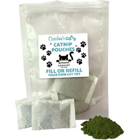 Caroline's Cats Organic Catnip Pouches for Cat Toys – Catnip Packets Refill for Flapping Bird and Catnip Toys; Catnip Tea Bags 10 Packets