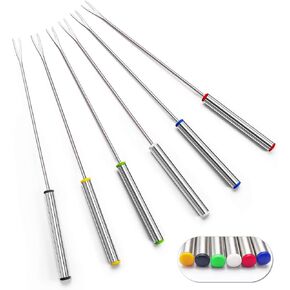 Set of 12 Stainless Steel Fondue Forks 9.5", Color Coded Cheese Fondue Forks Smores Sticks with Heat Resistant Handle for Chocolate Fountain Cheese Roast Marshmallows Dessert Fruits