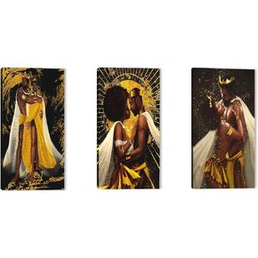 African American Wall Art - African American Canvas Art Wall Decor, 3 Piece African King And Queen Wall Art for Bedroom Wall Decor, Black Art Framed Poster for Living Room Decorations (36" Wx18" H)