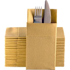 Terracotta Dinner Napkins Cloth Like with Built-in Flatware Pocket, Linen-Feel Absorbent Disposable Paper Hand Napkins for Kitchen, Bathroom, Parties, Weddings or Events, 16x16 inches, Pack of 50