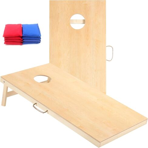 Shevvi Solid Wood Cornhole Boards 4' x 2' Regulation Size, Both Sides Printed Wood Grain, Premium Wood Cornhole Outdoor Game Set, 8 Cornhole Bean Bags, Toss Games for Indoor Outdoor in Saudi Arabia