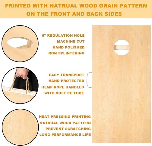 Shevvi Solid Wood Cornhole Boards 4' x 2' Regulation Size, Both Sides Printed Wood Grain, Premium Wood Cornhole Outdoor Game Set, 8 Cornhole Bean Bags, Toss Games for Indoor Outdoor in Saudi Arabia