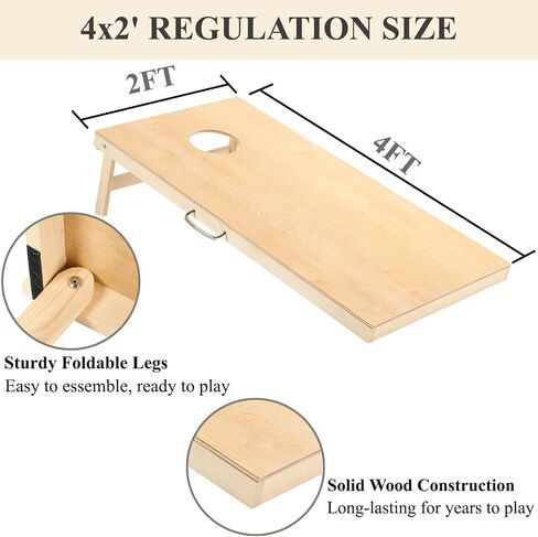 Shevvi Solid Wood Cornhole Boards 4' x 2' Regulation Size, Both Sides Printed Wood Grain, Premium Wood Cornhole Outdoor Game Set, 8 Cornhole Bean Bags, Toss Games for Indoor Outdoor in Saudi Arabia