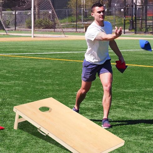 Shevvi Solid Wood Cornhole Boards 4' x 2' Regulation Size, Both Sides Printed Wood Grain, Premium Wood Cornhole Outdoor Game Set, 8 Cornhole Bean Bags, Toss Games for Indoor Outdoor in Saudi Arabia