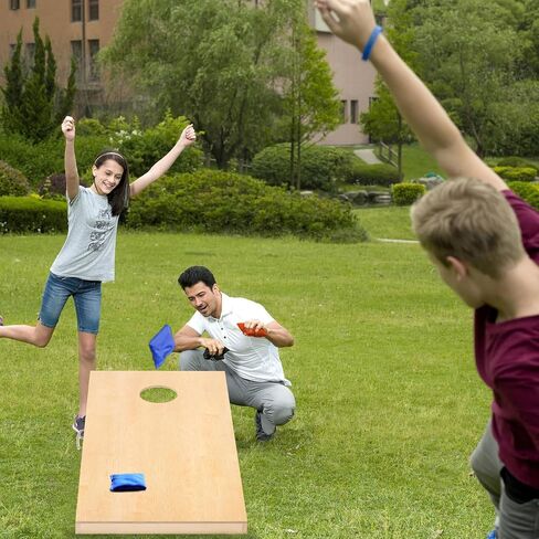 Shevvi Solid Wood Cornhole Boards 4' x 2' Regulation Size, Both Sides Printed Wood Grain, Premium Wood Cornhole Outdoor Game Set, 8 Cornhole Bean Bags, Toss Games for Indoor Outdoor in Saudi Arabia