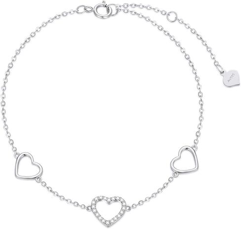 SISGEM 10k Gold Diamond Three Heart Anklets for Women, Love Ankle Bracelet Jewelry Gifts for Her, (0.11 ct) 9.4"-11" in Saudi Arabia