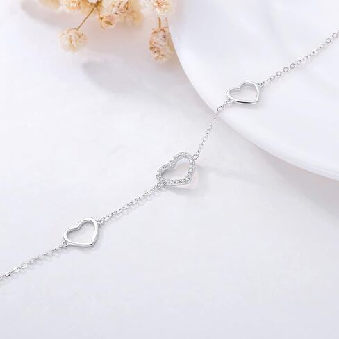 SISGEM 10k Gold Diamond Three Heart Anklets for Women, Love Ankle Bracelet Jewelry Gifts for Her, (0.11 ct) 9.4"-11" in Saudi Arabia
