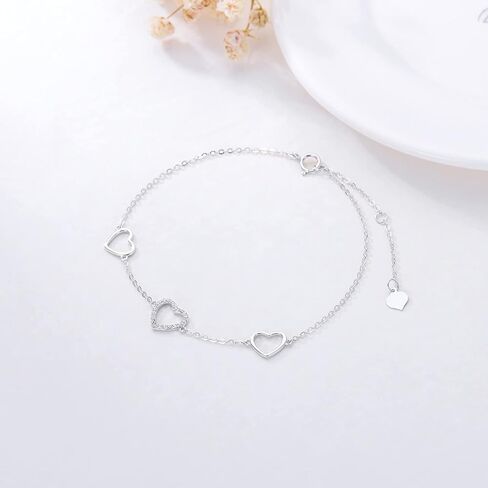 SISGEM 10k Gold Diamond Three Heart Anklets for Women, Love Ankle Bracelet Jewelry Gifts for Her, (0.11 ct) 9.4"-11" in Saudi Arabia