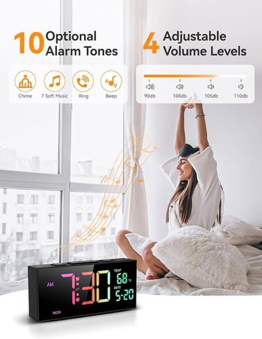 Netzu Alarm Clocks for Bedrooms, Digital Alarm Clock with Date Temperature and Weekday, Manual DST, Snooze, 2 Alarms, 4 Volumes Bedside Desk Clock for Living Room Home in Saudi Arabia