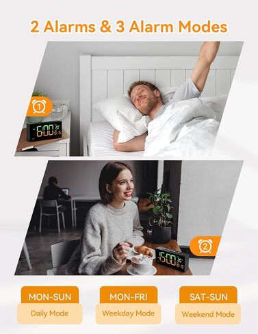 Netzu Alarm Clocks for Bedrooms, Digital Alarm Clock with Date Temperature and Weekday, Manual DST, Snooze, 2 Alarms, 4 Volumes Bedside Desk Clock for Living Room Home in Saudi Arabia