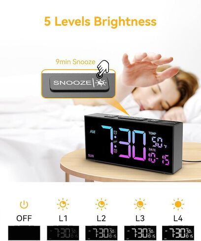 Netzu Alarm Clocks for Bedrooms, Digital Alarm Clock with Date Temperature and Weekday, Manual DST, Snooze, 2 Alarms, 4 Volumes Bedside Desk Clock for Living Room Home in Saudi Arabia