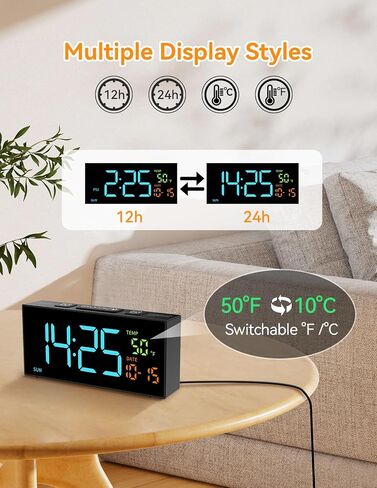 Netzu Alarm Clocks for Bedrooms, Digital Alarm Clock with Date Temperature and Weekday, Manual DST, Snooze, 2 Alarms, 4 Volumes Bedside Desk Clock for Living Room Home in Saudi Arabia