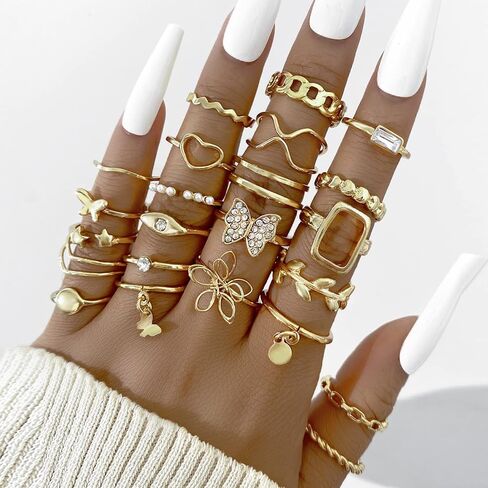 FUTIMELY Boho Retro Stackable Rings Sets for Women,Knuckle Joint Finger Nail Ring Sets Vintage Crystal Love Heart Midi Rings Pack in Saudi Arabia
