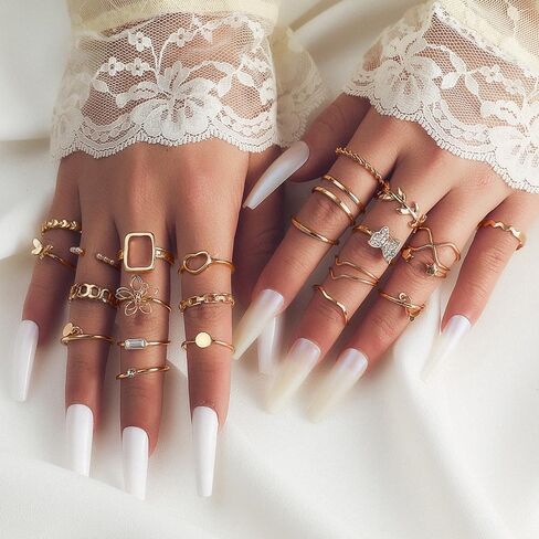FUTIMELY Boho Retro Stackable Rings Sets for Women,Knuckle Joint Finger Nail Ring Sets Vintage Crystal Love Heart Midi Rings Pack in Saudi Arabia