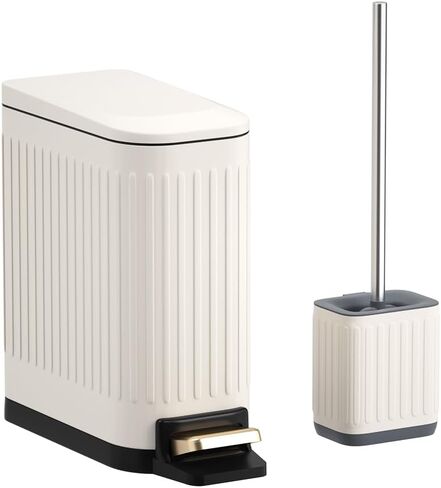 6L/1.6 Gallon Pedal Trash can and Toilet Brush Set, Small Metal Pedal Trash can, Detachable Toilet Brush, Bathroom Trash can Toilet Brush Two Sets (Black) in Saudi Arabia