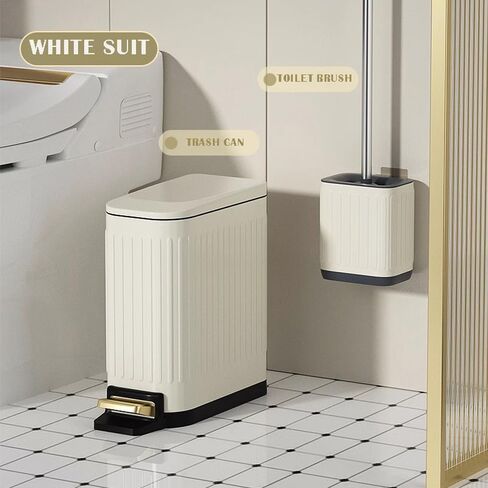 6L/1.6 Gallon Pedal Trash can and Toilet Brush Set, Small Metal Pedal Trash can, Detachable Toilet Brush, Bathroom Trash can Toilet Brush Two Sets (Black) in Saudi Arabia